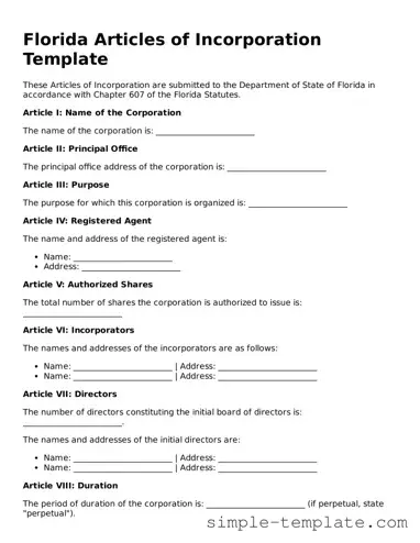 Printable Florida Articles of Incorporation Document