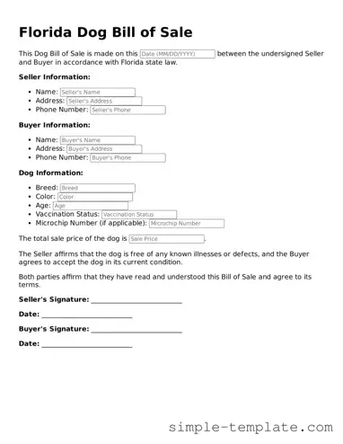 Printable Florida Dog Bill of Sale Document