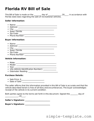 Printable Florida RV Bill of Sale Document