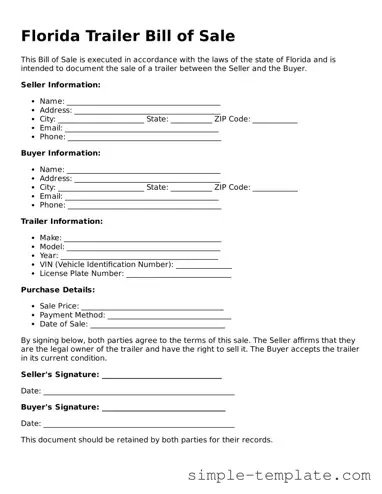 Printable Florida Trailer Bill of Sale Document