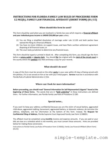 Free Florida Financial Affidavit Short 12.902(b) Form in PDF