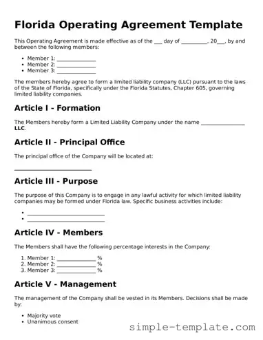 Printable Florida Operating Agreement Document