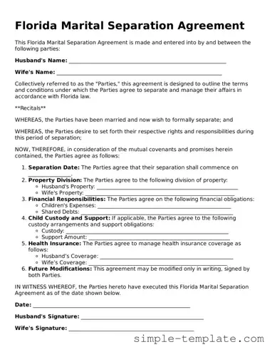 Printable Florida Marital Separation Agreement Document