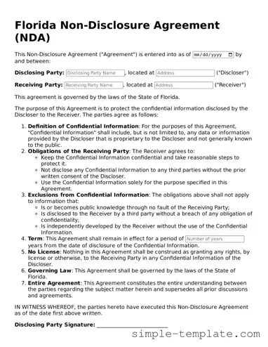Printable Florida Non-disclosure Agreement Document