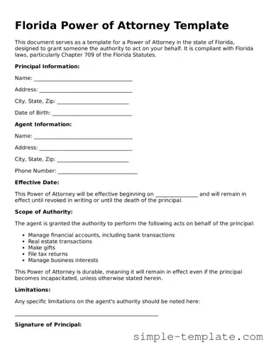 Printable Florida Power of Attorney Document