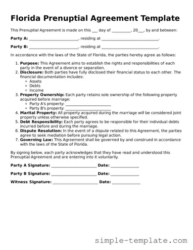Printable Florida Prenuptial Agreement Document