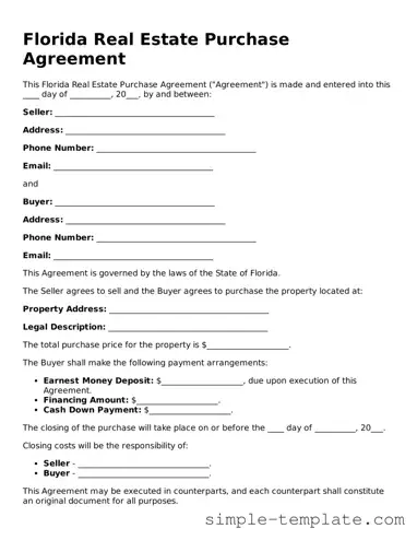 Printable Florida Real Estate Purchase Agreement Document