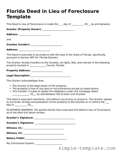 Printable Florida Deed in Lieu of Foreclosure Document