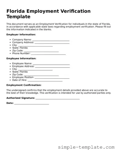 Printable Florida Employment Verification Document