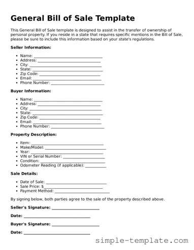 General Bill of Sale Form