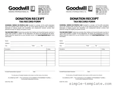 Free Goodwill donation receipt Form in PDF