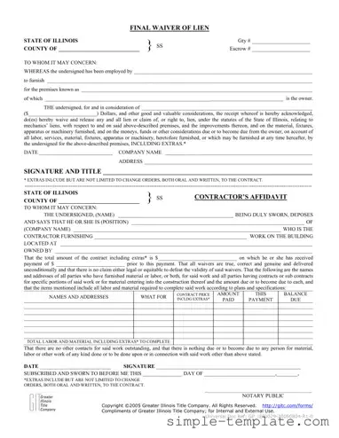 Free Illinois Final Waiver Of Lien Form in PDF