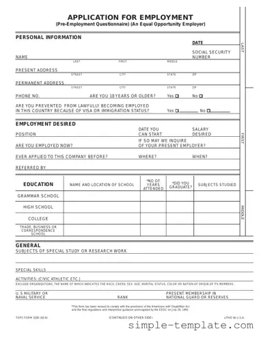 Free Employment Application Pdf Form in PDF