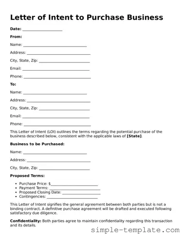 Letter of Intent to Purchase Business Form