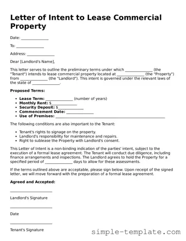 Letter of Intent to Lease Commercial Property Form