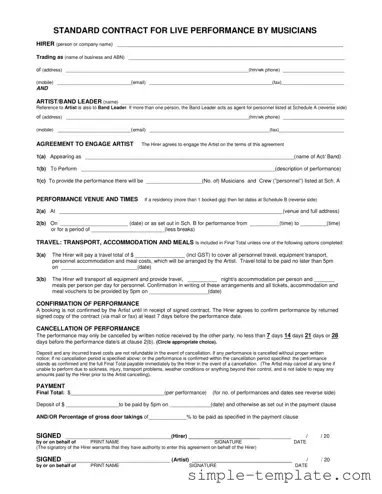 Free Live Performance Contract Form in PDF