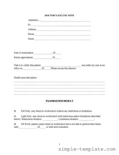 Free Doctors Excuse Note Form in PDF