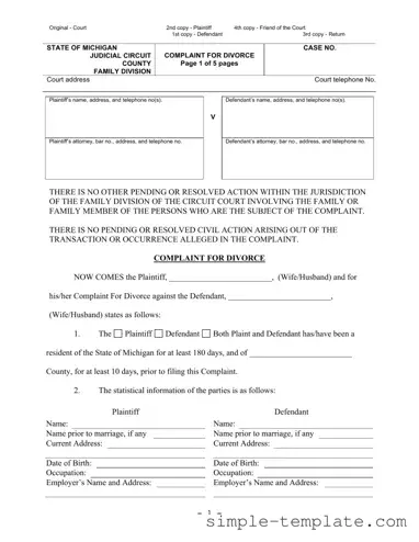 Free Michigan Complaint Divorce Form in PDF