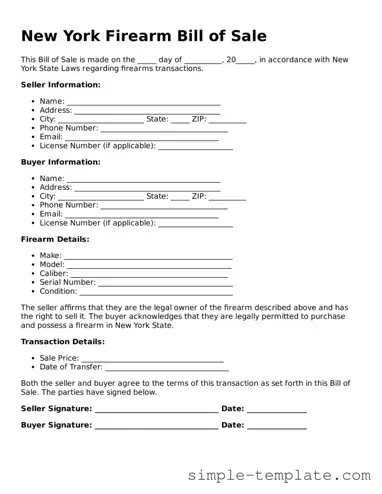 Printable New York Firearm Bill of Sale Document