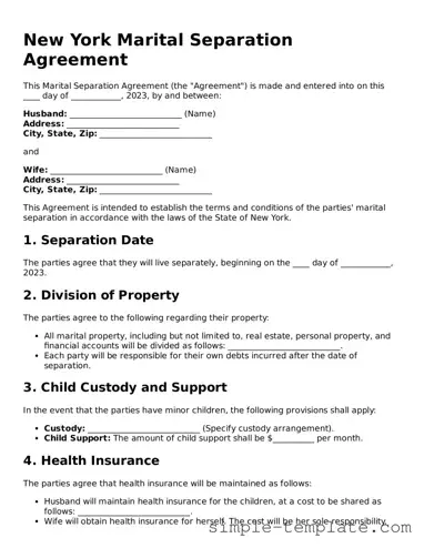 Printable New York Marital Separation Agreement Document