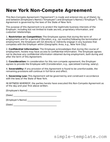 Printable New York Non-compete Agreement Document