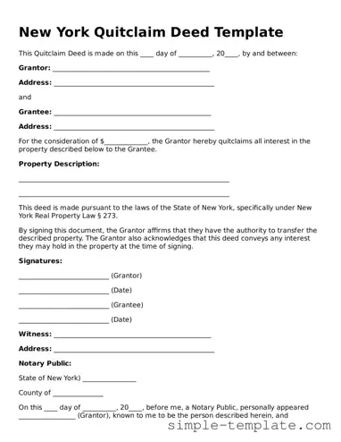 Printable New York Quitclaim Deed Document