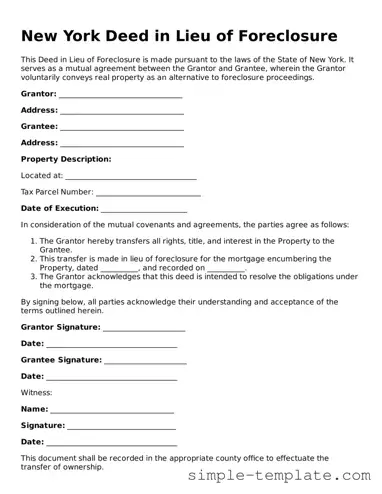 Printable New York Deed in Lieu of Foreclosure Document