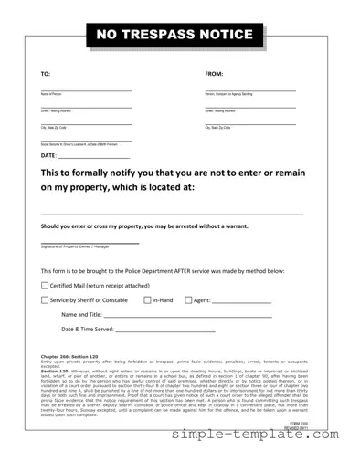 Free No Trespassing Letter Form in PDF