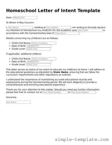 Homeschool Letter of Intent Form