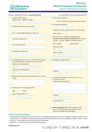 Free P 45 It Form in PDF