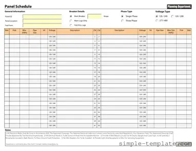 Free Electrical Panel Schedule Form in PDF
