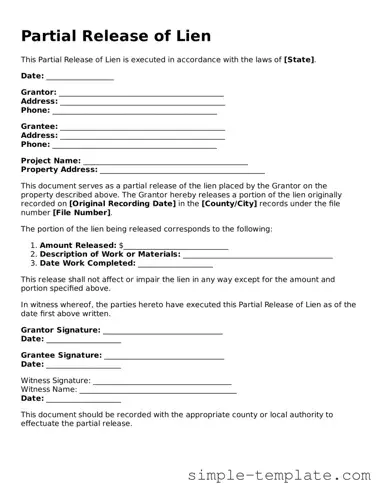 Partial Release of Lien Form