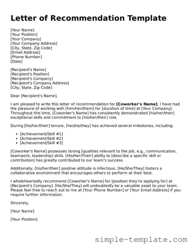 Letter of Recommendation for Coworker Form