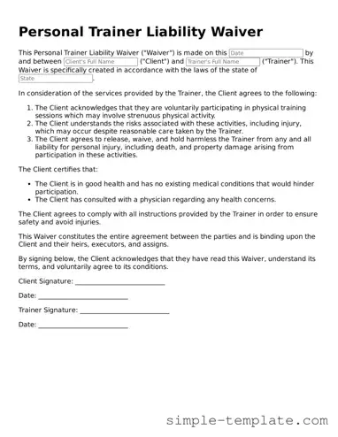 Personal Trainer Liability Waiver Form