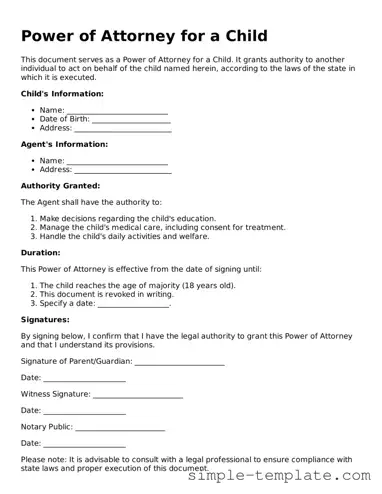 Power of Attorney for a Child Form