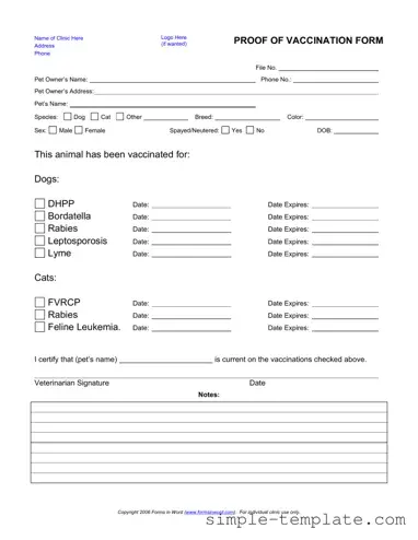 Free Proof Of Vaccination Dog Form in PDF