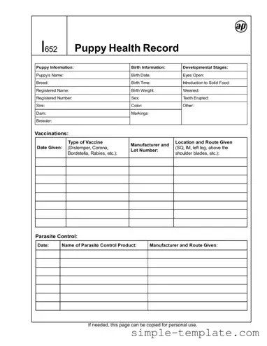Free Puppy Health Record Form in PDF