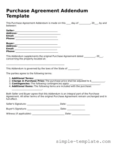 Purchase Agreement Addendum Form