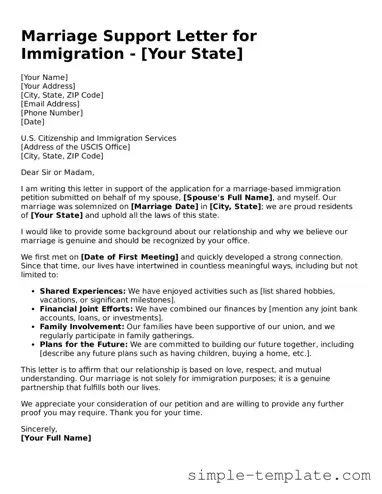 Marriage Support Letter for Immigration Form