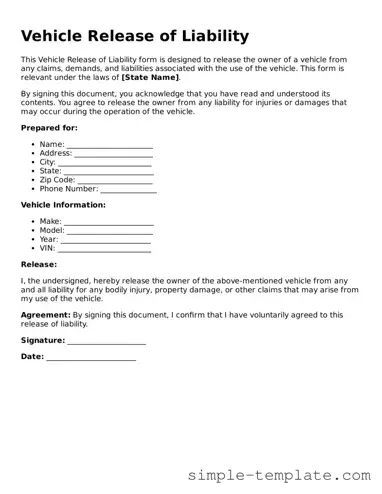 Vehicle Release of Liability Form