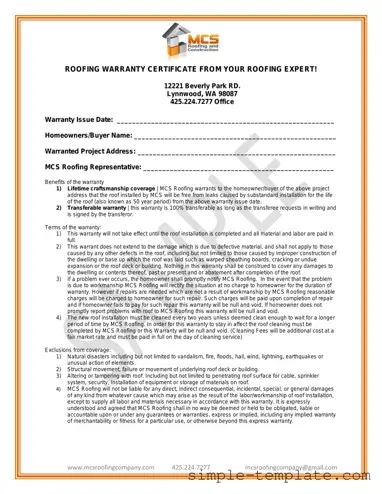 Free Roofing Warranty Certificate Form in PDF