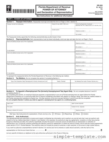 Free Tax POA dr 835 Form in PDF