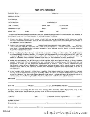 Free Test Drive Form in PDF