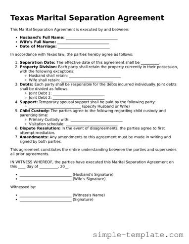 Printable Texas Marital Separation Agreement Document