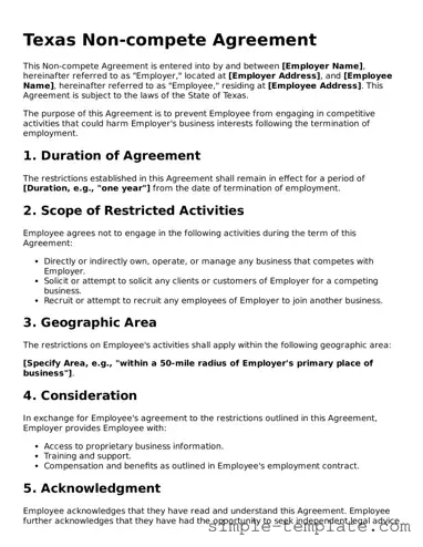 Printable Texas Non-compete Agreement Document