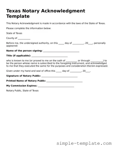 Printable Texas Notary Acknowledgement Document