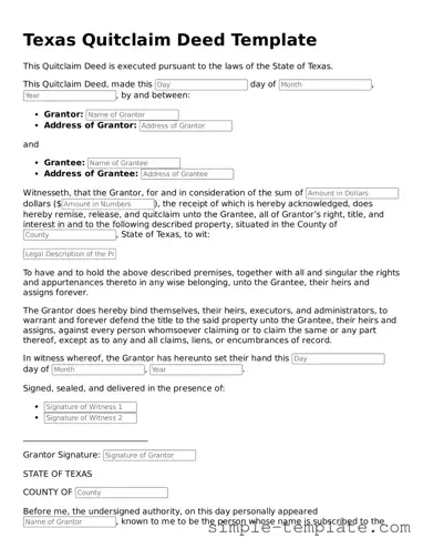 Printable Texas Quitclaim Deed Document