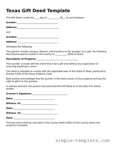 Printable Texas Gift Deed Document