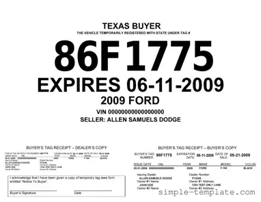 Free Texas Temporary Tag Form in PDF