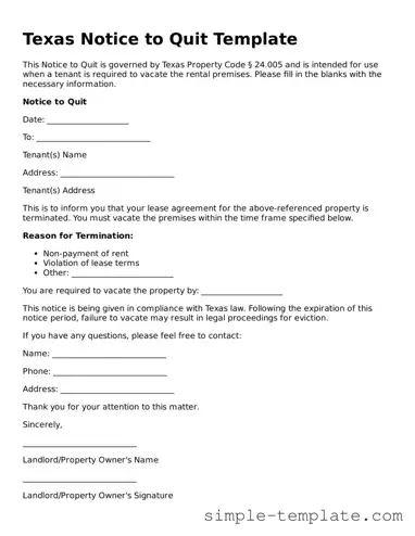 Printable Texas Notice to Quit Document
